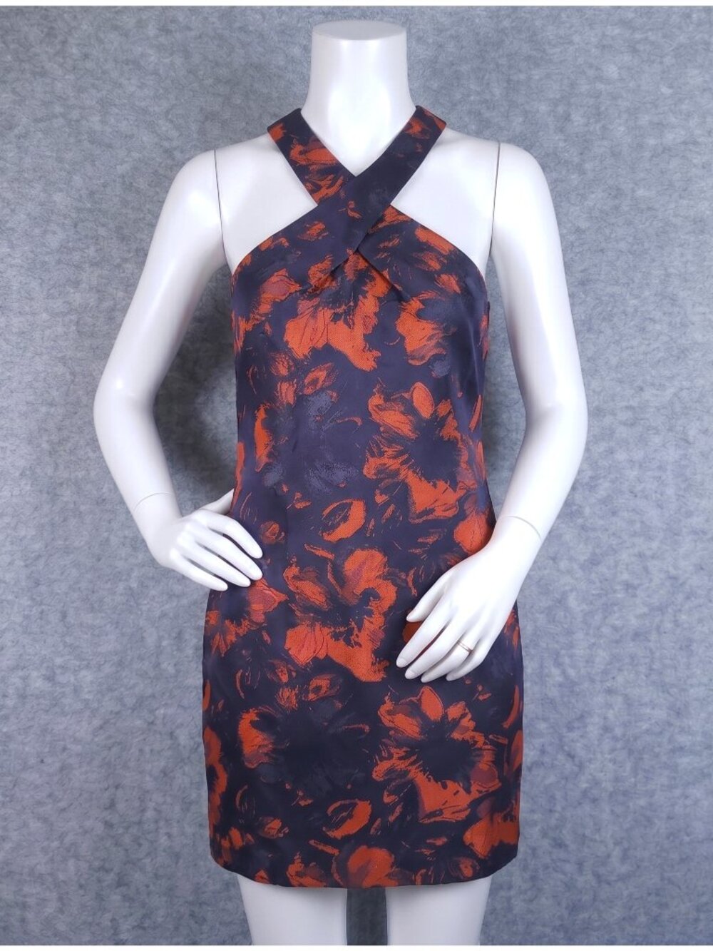 Trina Turk Tatia Muir Woods Jacquard Halter Dress Size 8 Navy Orange Made in USA